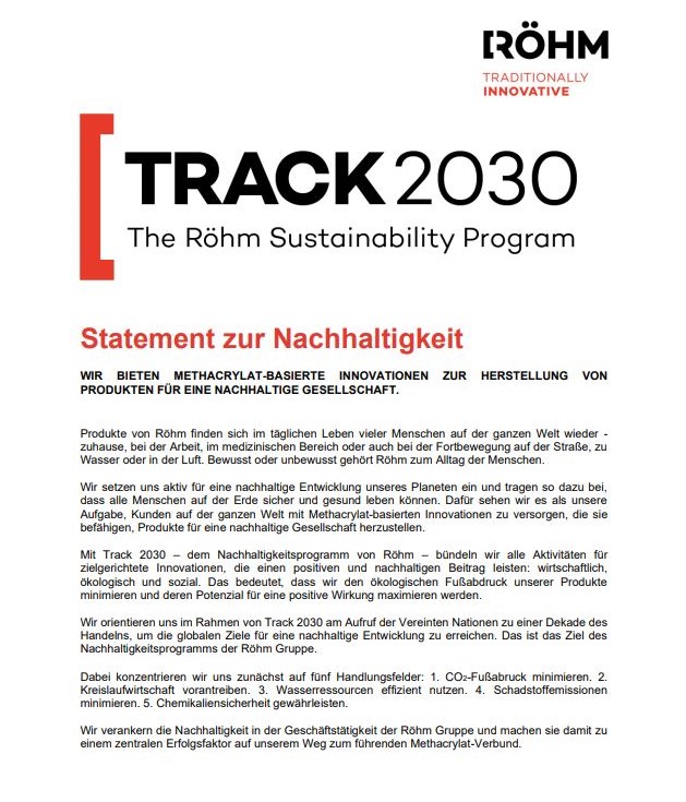 Röhm Statement zu Nachhaltigkeit